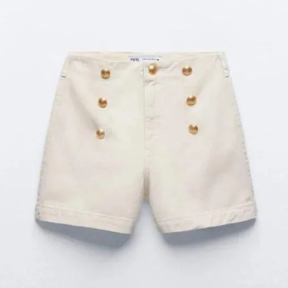 Zara Off-White Shorts with Gold Accents